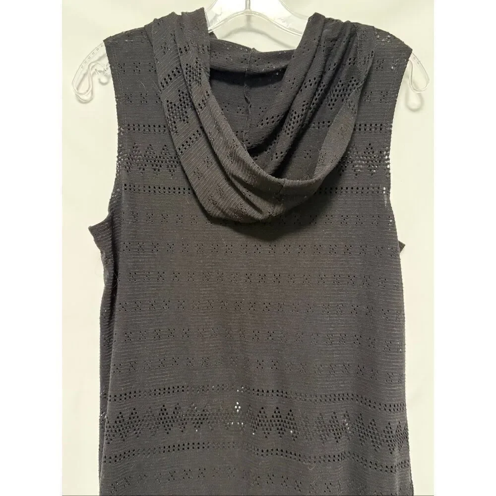 Croft & Barrow black open knit zip front hooded swim cover up size medium